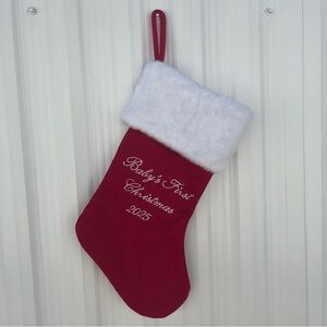 Baby’s first Christmas 2025 stocking red knit